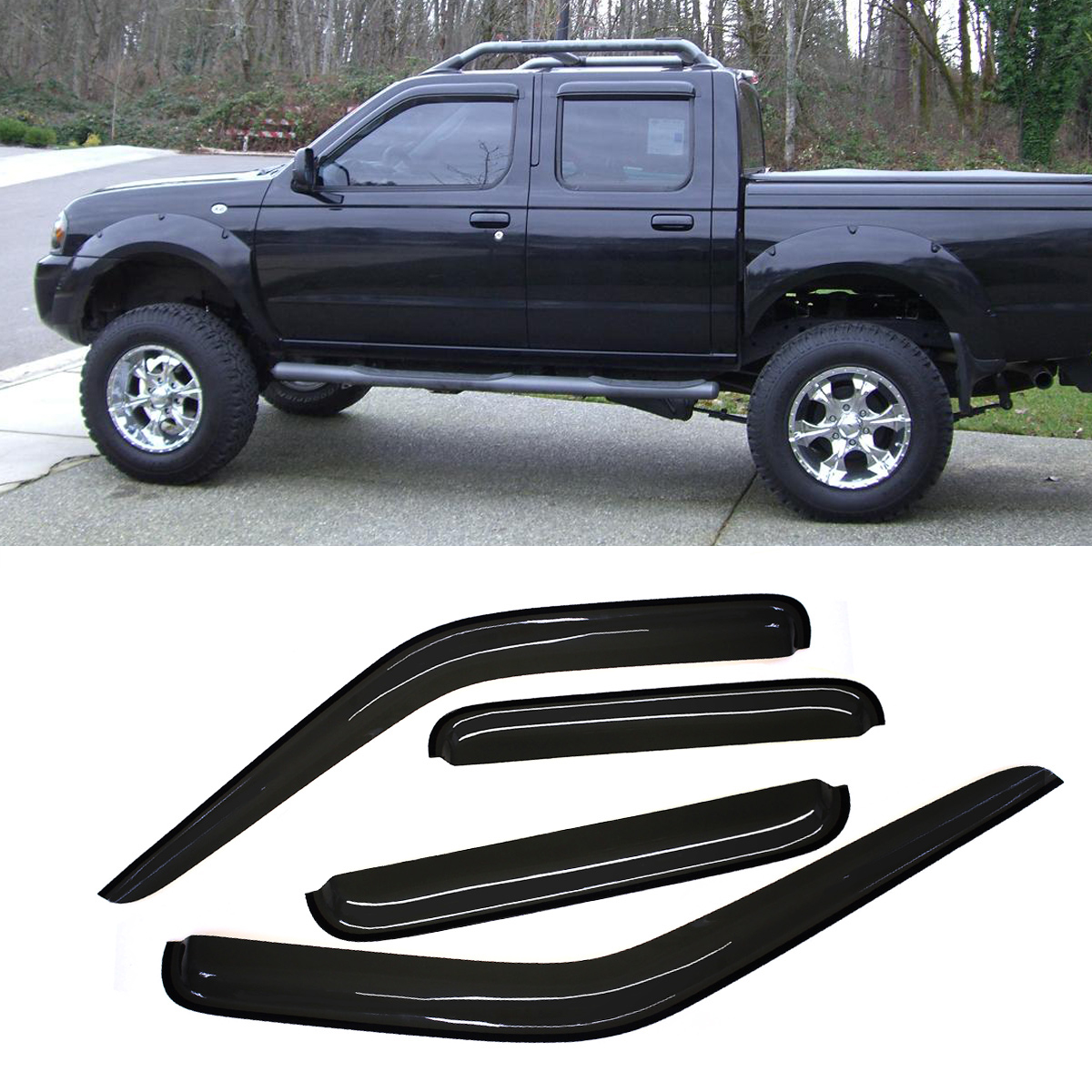 Fit 00 01 02 03 04 Nissan Frontier Crew Cab Rain Guard Window Visor Deflector