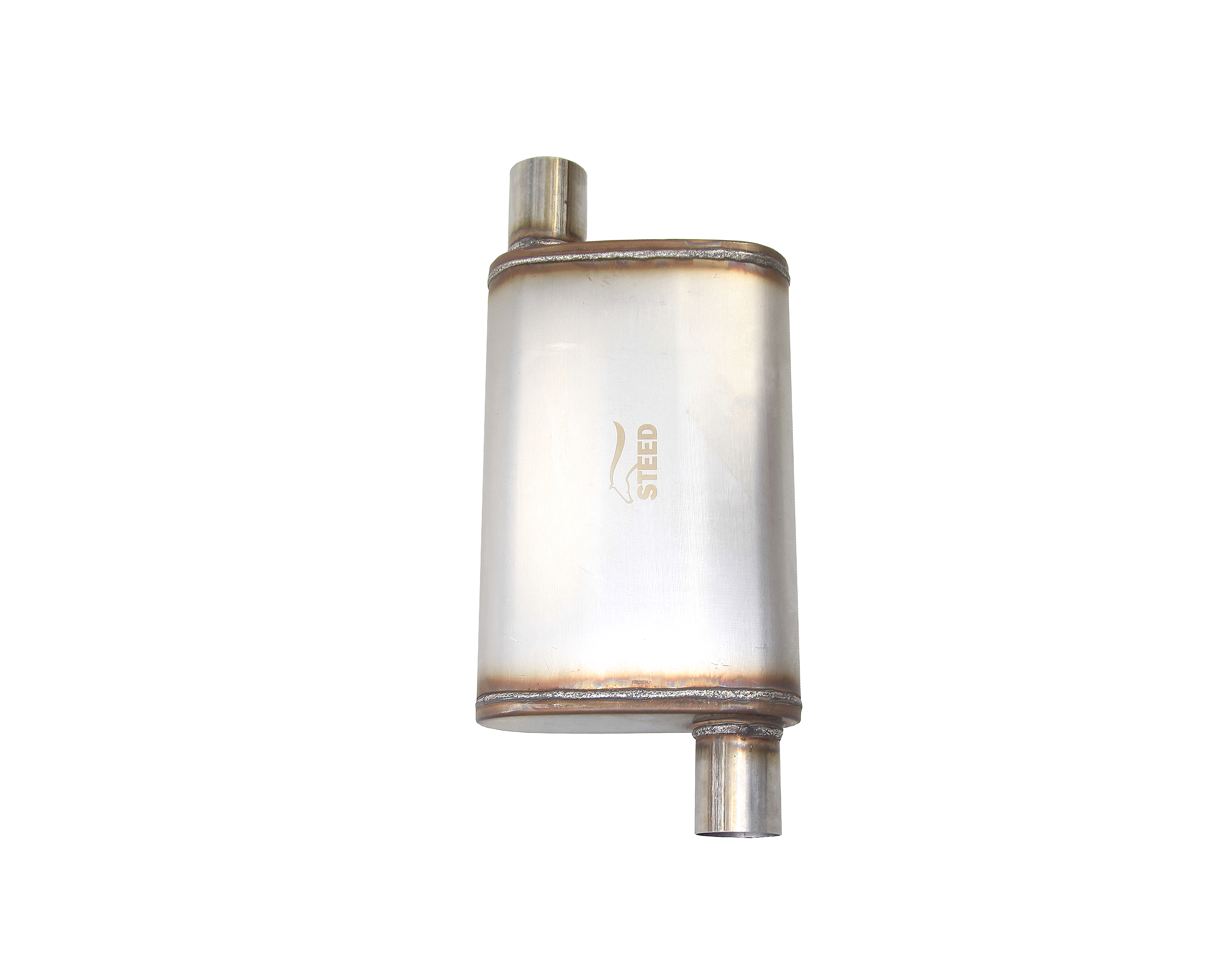 1pc Stainless Steel Max Flow Oval Muffler Exhaust 2.25/" Offset Inlet//Outlet