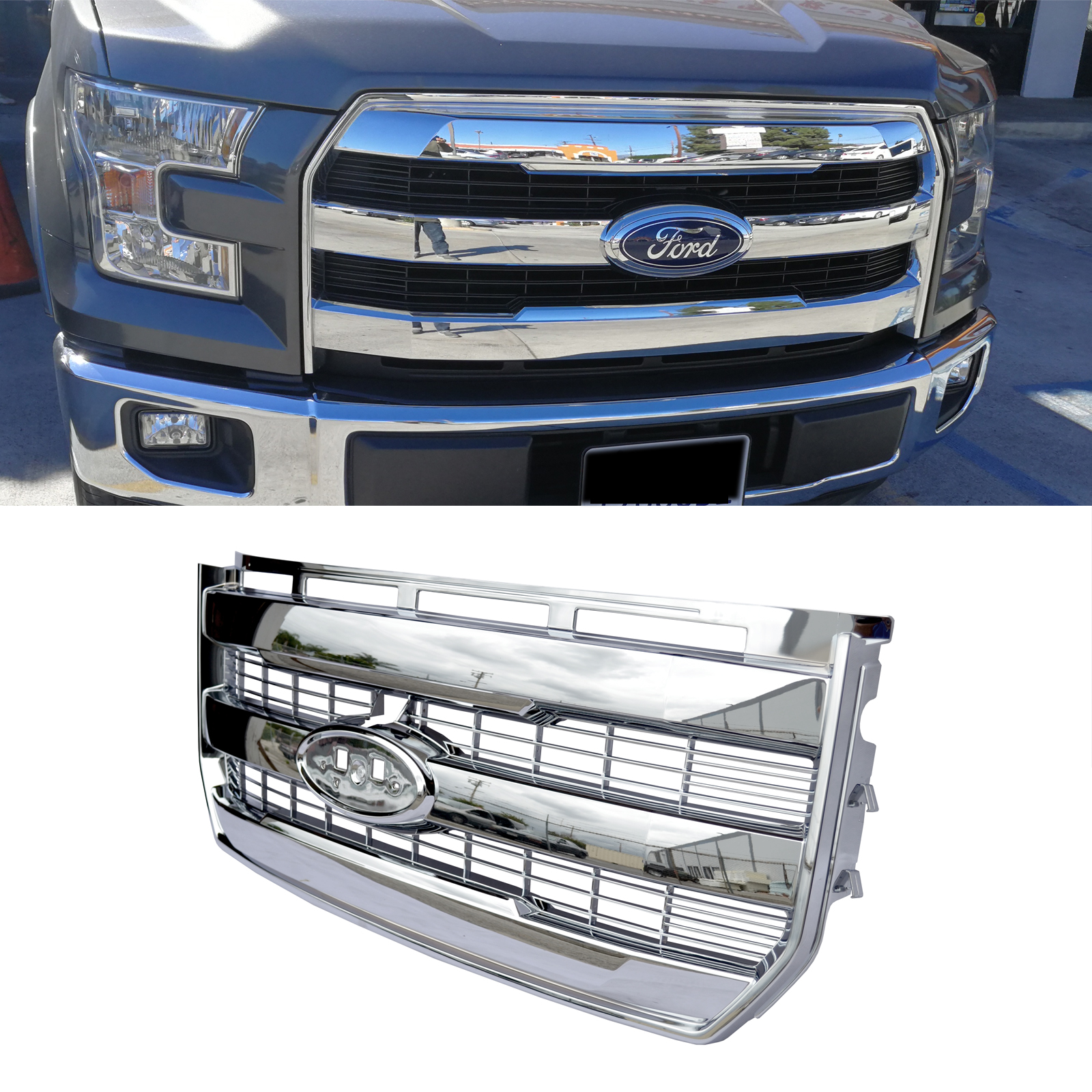 Front Bumper ABS Plastic Grille For Ford F150 2015-2017 Chrome King Ranch Style | eBay 2017 Ford F 150 Front Bumper Removal