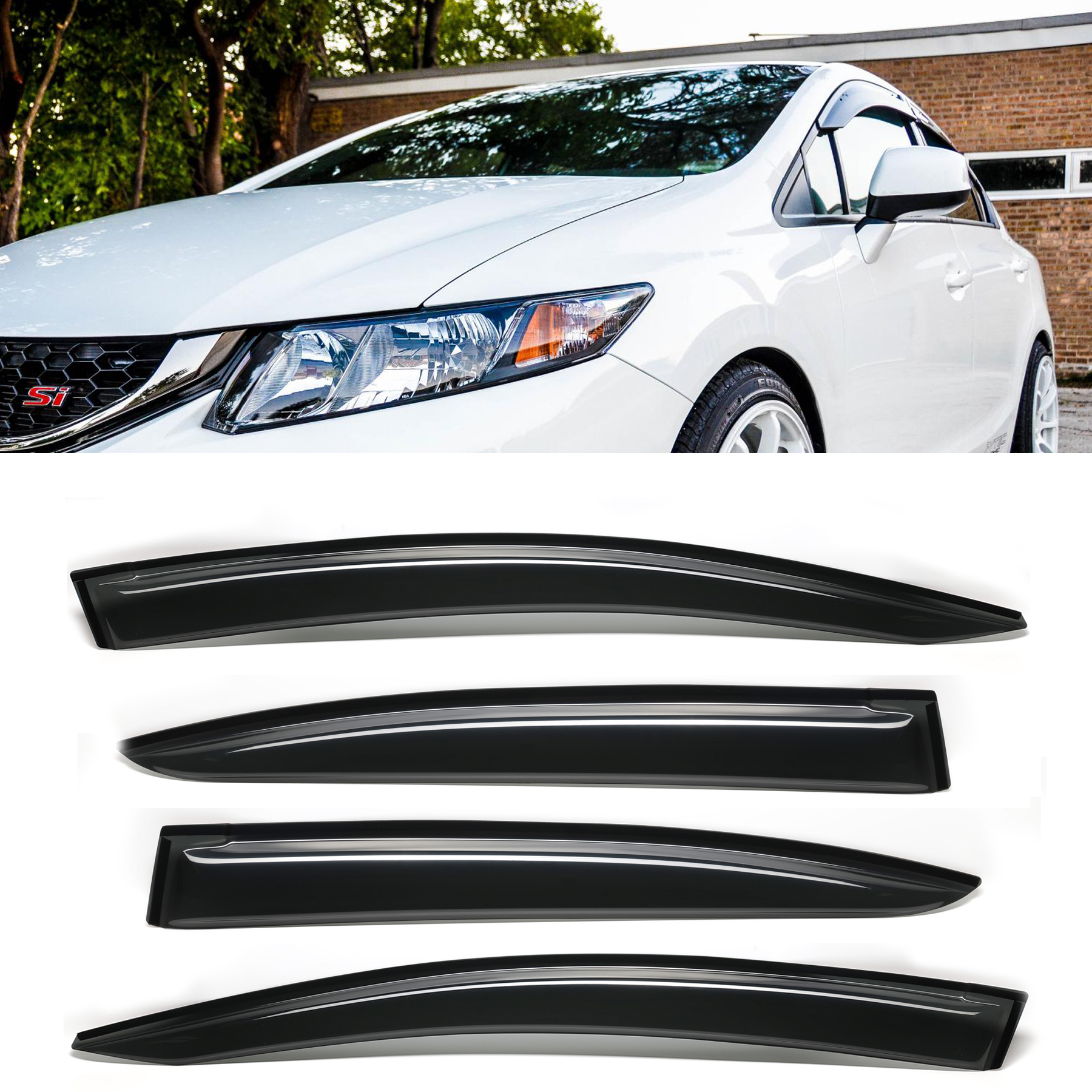 4Pcs Window Visor Vent Shade Rain//Sun//Wind Guard for 2013-2015 Up Honda Accord