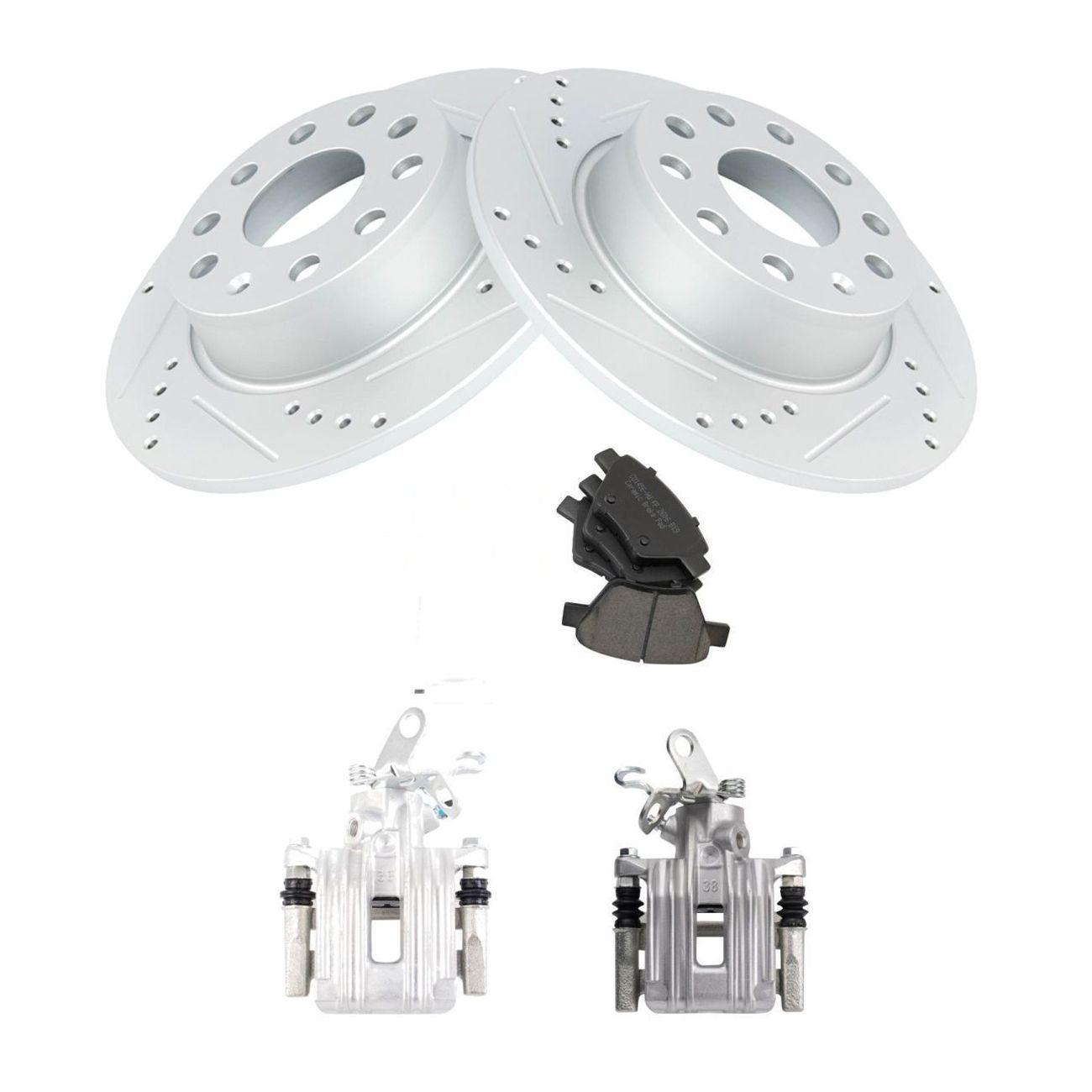 For 11 Golf TDI 12 Jetta TDI Rear Brake Calipers Ceramic Pads & Drilled Rotors_voghion.com