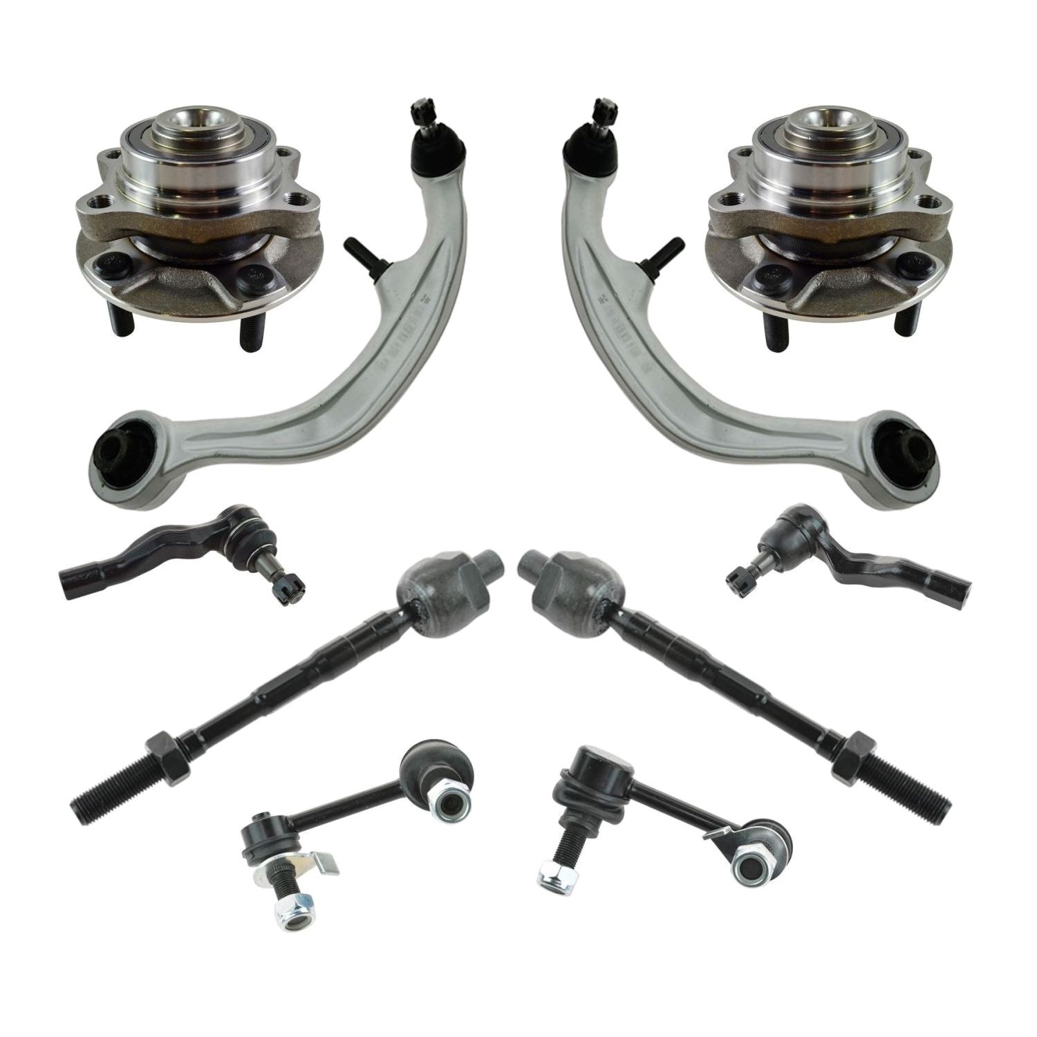 10 Piece Steering & Suspension Kit Control Arms Wheel Bearings Tie Rods_voghion.com