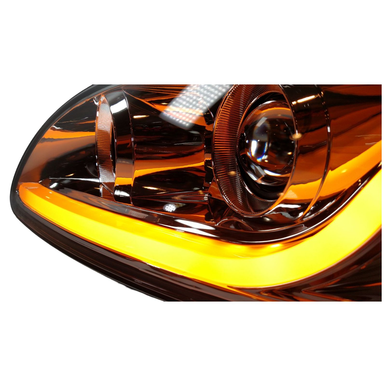 Pair Chrome Projection Headlights Dual Function Led Light Bar For 330 386/387_voghion.com