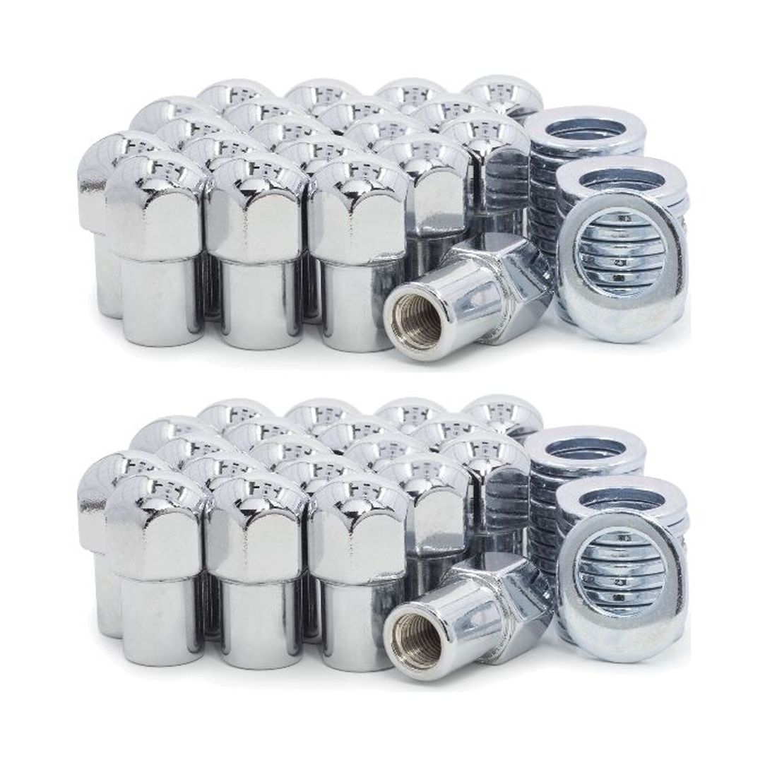 2 Sets Of - Lug Nuts 12x1.5 Chrome Dome Top Shank Offset Washers_voghion.com