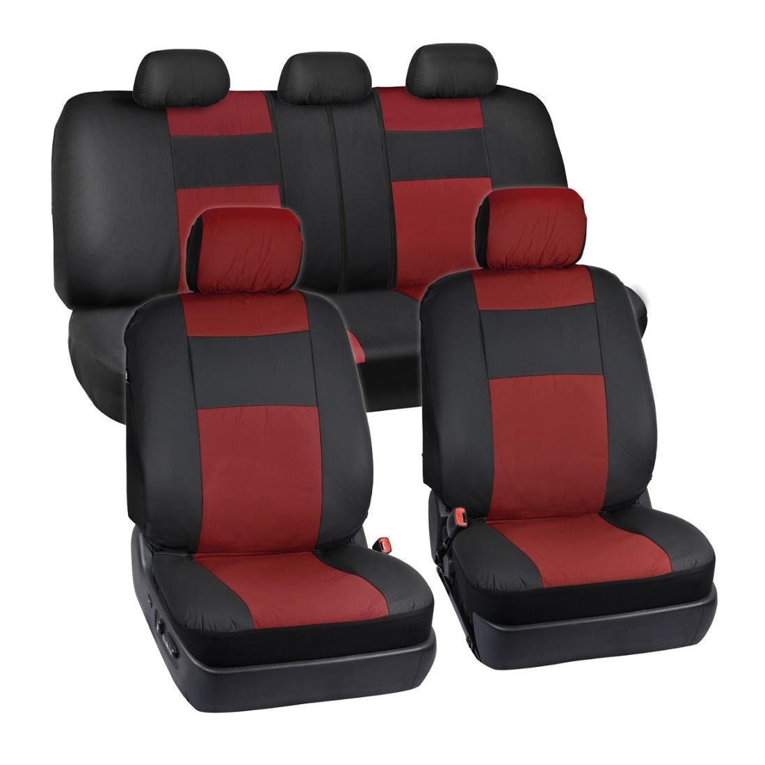 Black/ Dark Red Synth Leather Auto Seat Covers Padded Synth Material For Car SUV_voghion.com