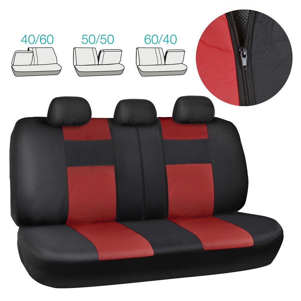 Black/ Dark Red Synth Leather Auto Seat Covers Padded Synth Material For Car SUV_voghion.com