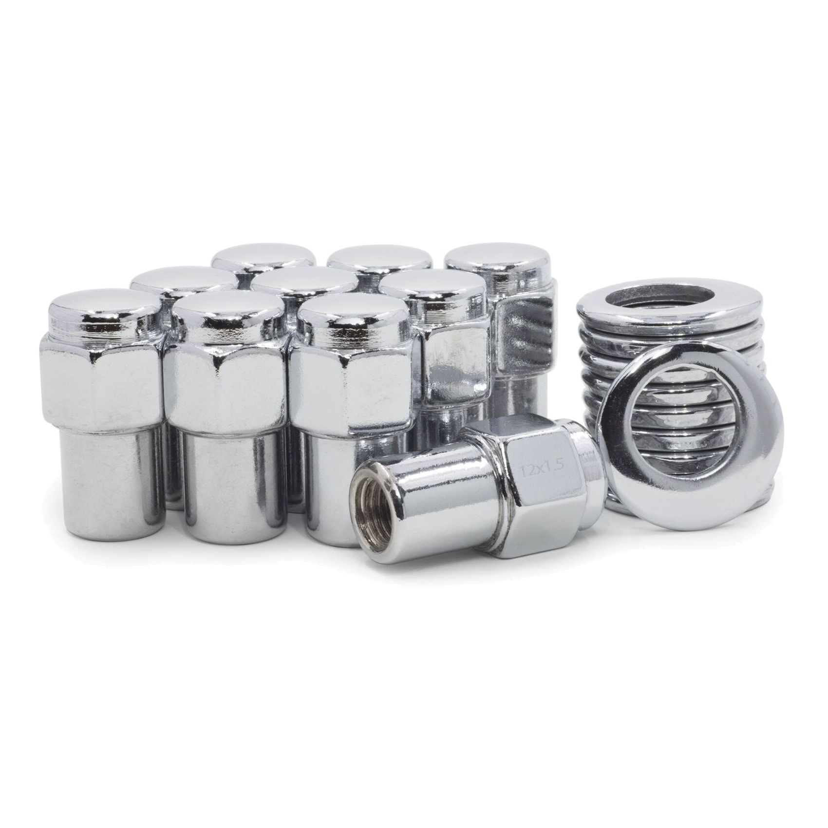 10 Lug Nuts 12x1.5 Chrome Flat Top Nut .75 Shank Cragar Offset Washers_voghion.com