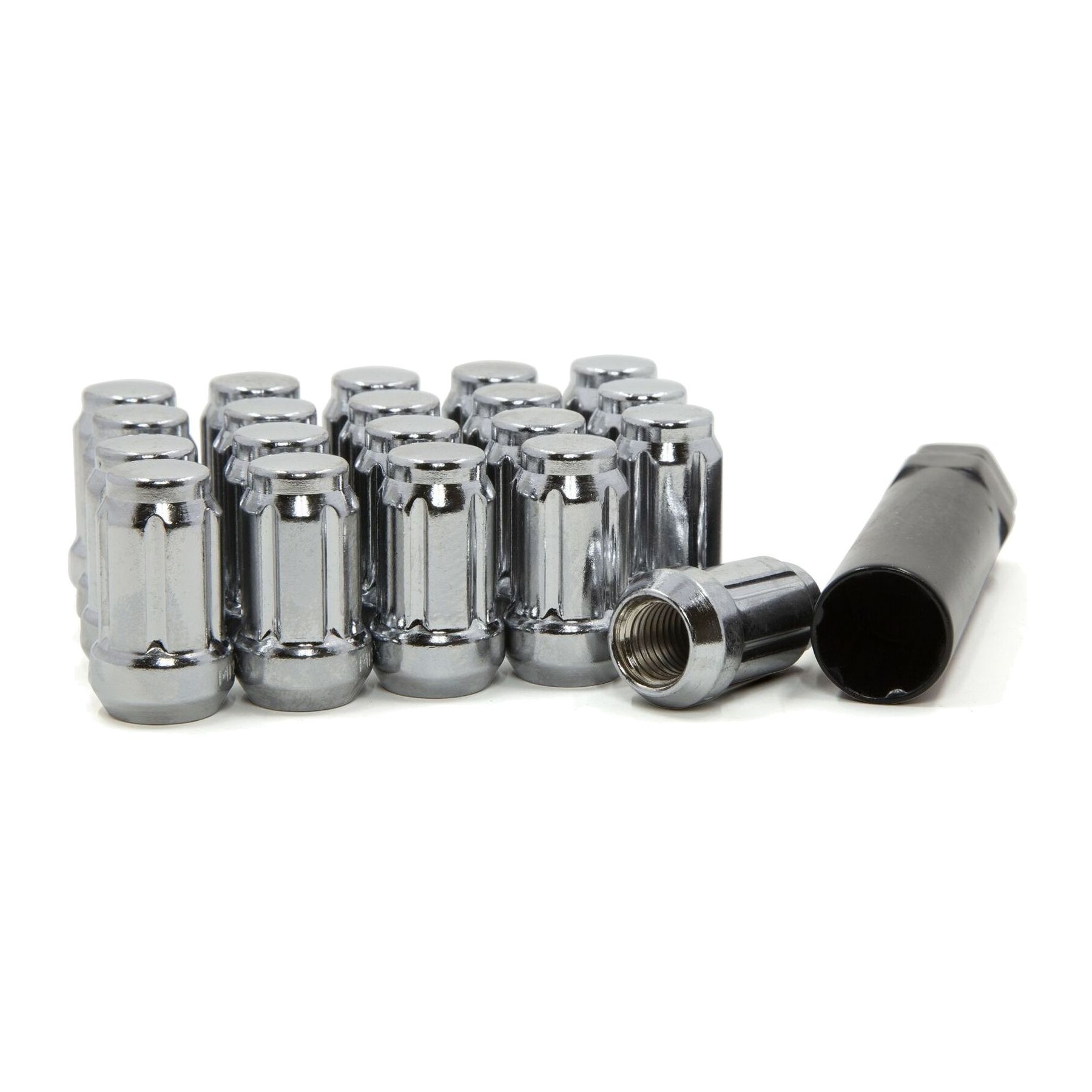 20 LUG NUTS SMALL DIAMETER TUNER SPLINE ACORN 12x1.5 CHROME WITH KEY TOOL_voghion.com