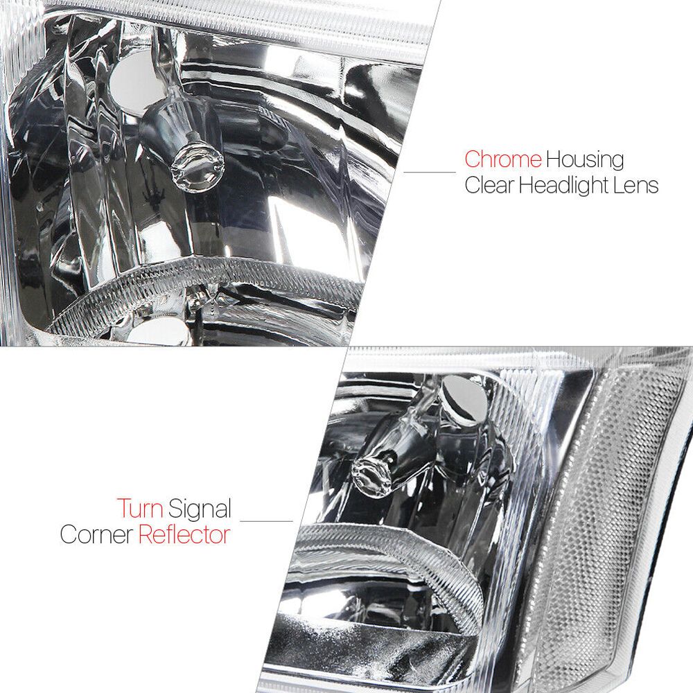 Fits 2003-2007 Chevy Silverado/Avalanche [Chrome/Clear] Crystal Corner Headlight_voghion.com