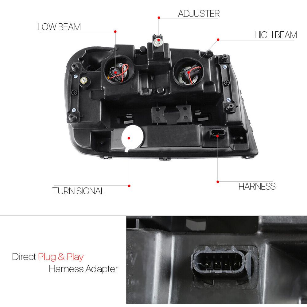Fits 2002-2009 Chevy Trailblazer [Black/Clear] Crystal Corner Headlight Headlamp_voghion.com