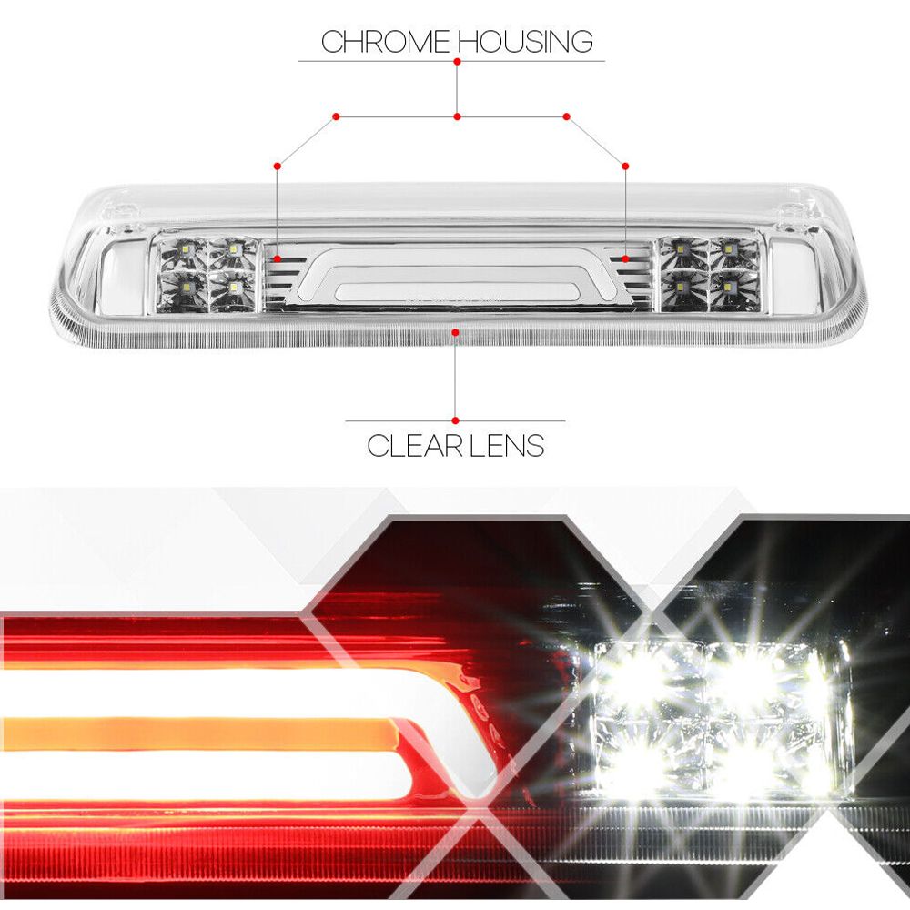 Fits 2004-2010 F150/Explorer Chrome/Clear{3D LED BAR}Third 3rd Brake+ Light_voghion.com