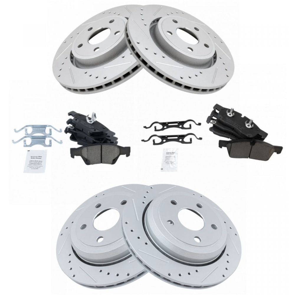 Front Rear Ceramic Brake Pads & Performance Drilled Slotted Rotor Kit_voghion.com