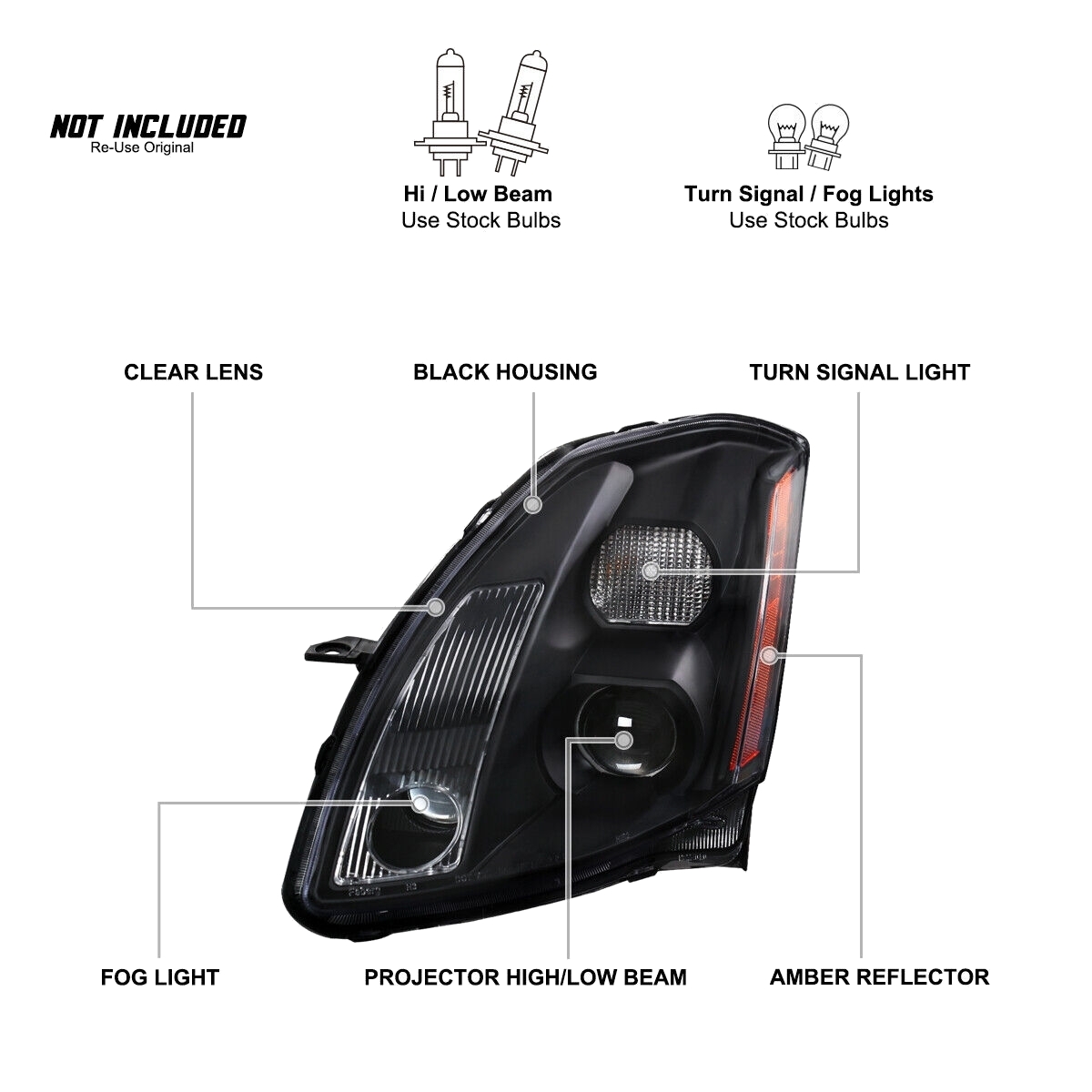 Black Projector Headlights Maxima Headlamp Left+Right_voghion.com