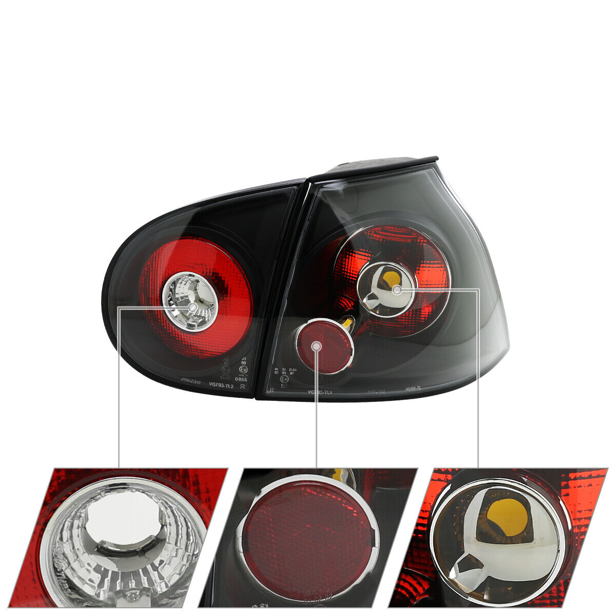 Black Tail Lights MK5 Brake Lamps Left+Right_voghion.com