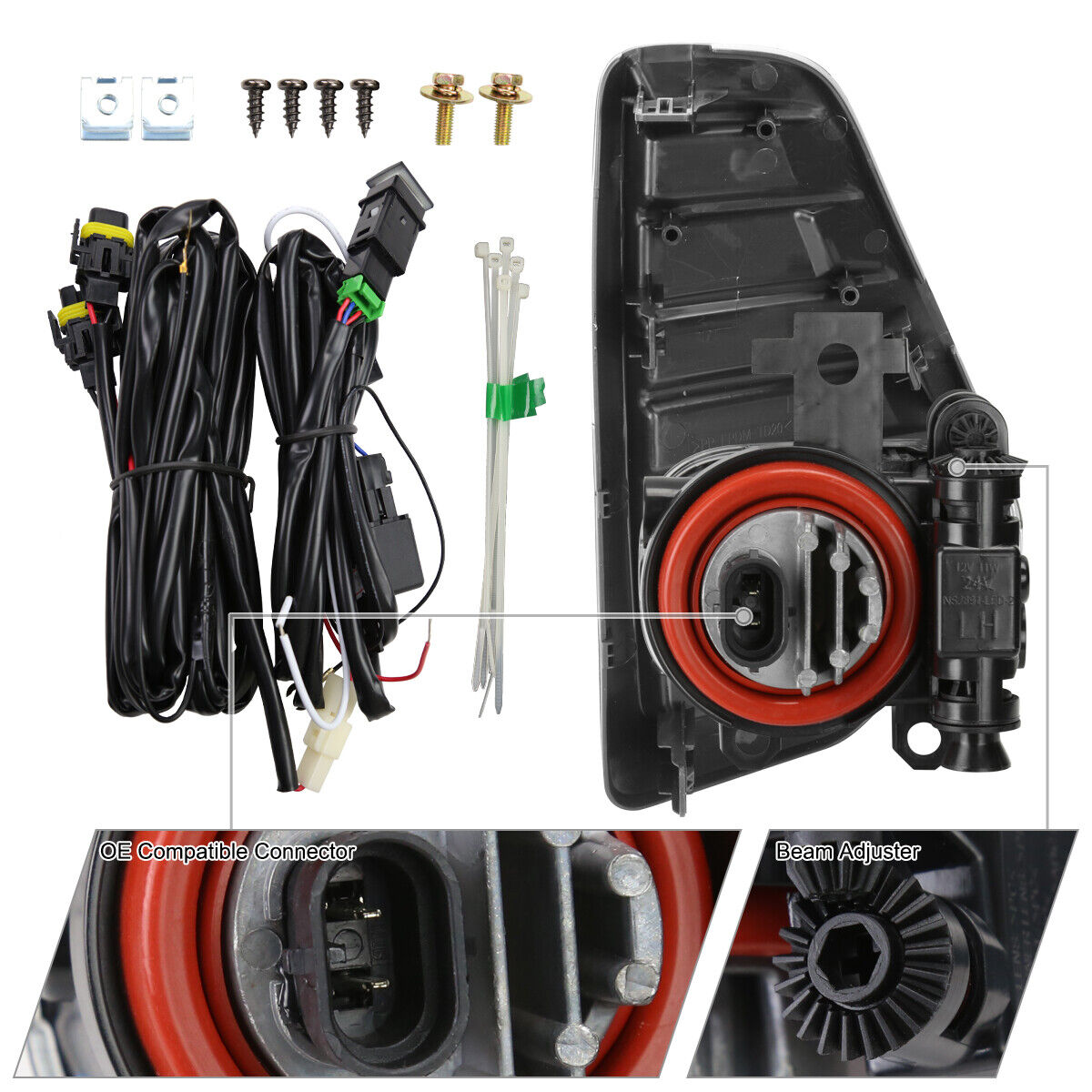 Fog Lights Kicks Clear Projector LED Lamps+Bezel+Switch_voghion.com