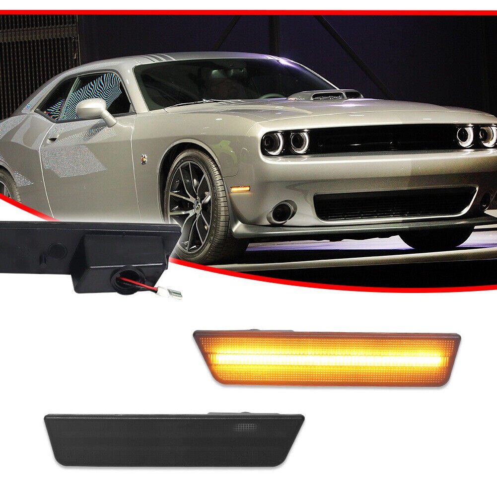 2x Smoked Lens Front Side Marker Amber LED Lights_voghion.com