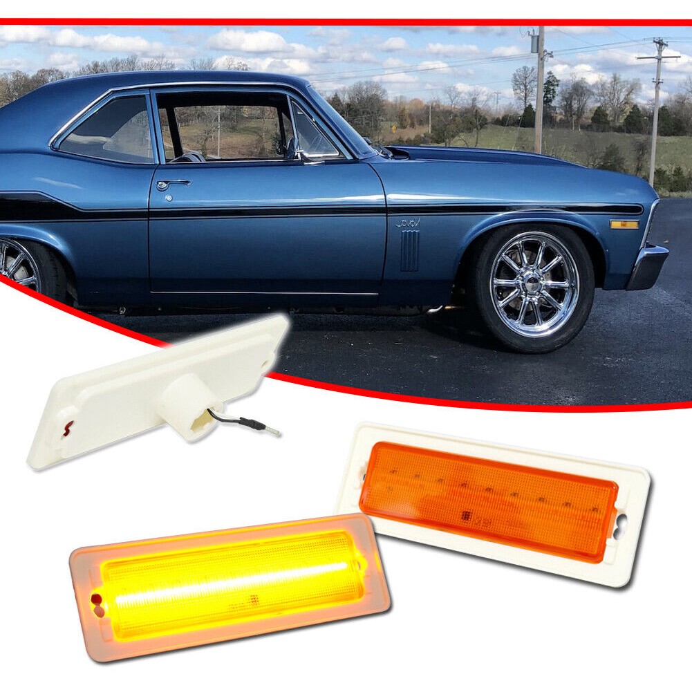 Amber LED Front Fender Bumper Side Marker Lights 2PCS_voghion.com