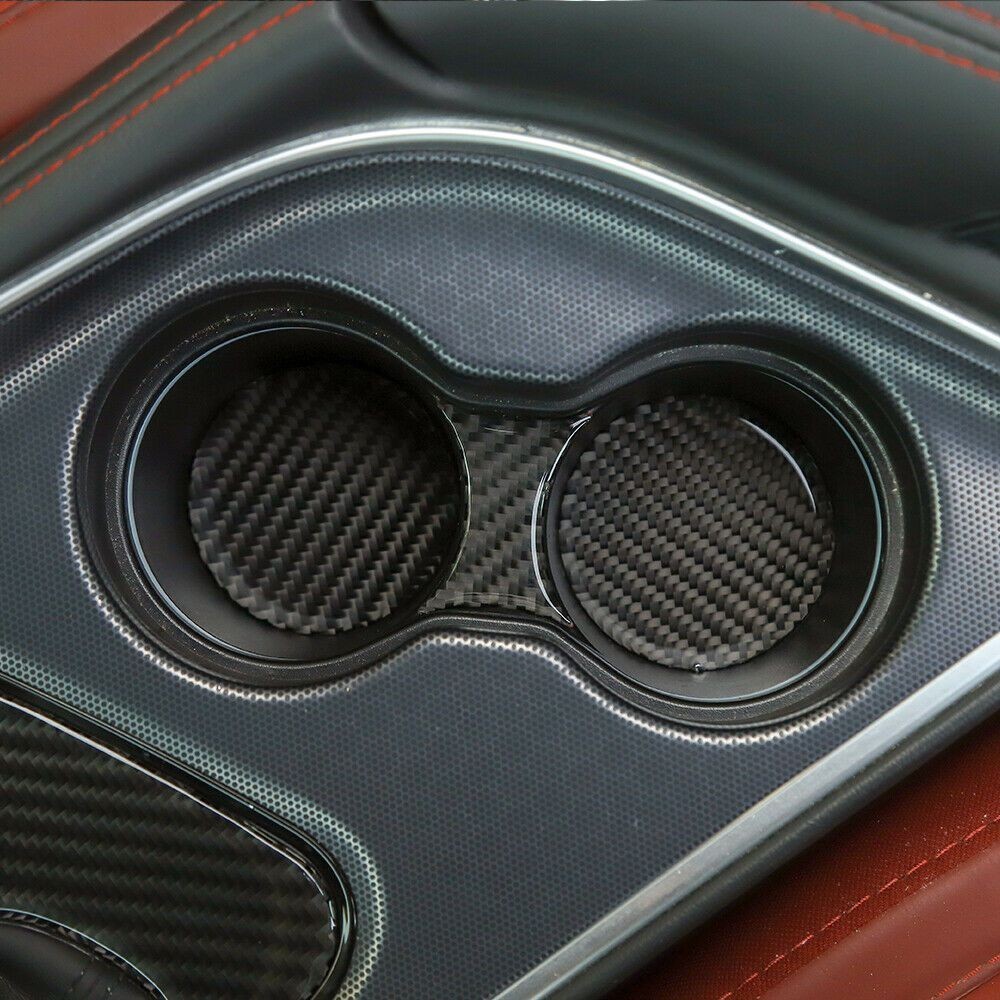 Real Carbon Fiber + Gear Shift Cup Holder Sticker Trim_voghion.com