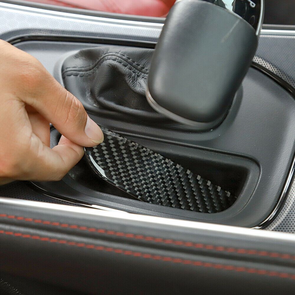 Real Carbon Fiber + Gear Shift Cup Holder Sticker Trim_voghion.com