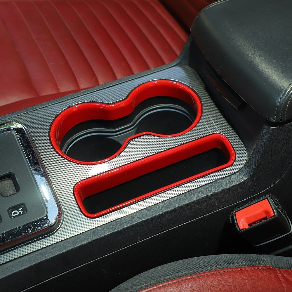 Red Front Water Cup Holder Trim Cover Bezel 2PCS_voghion.com