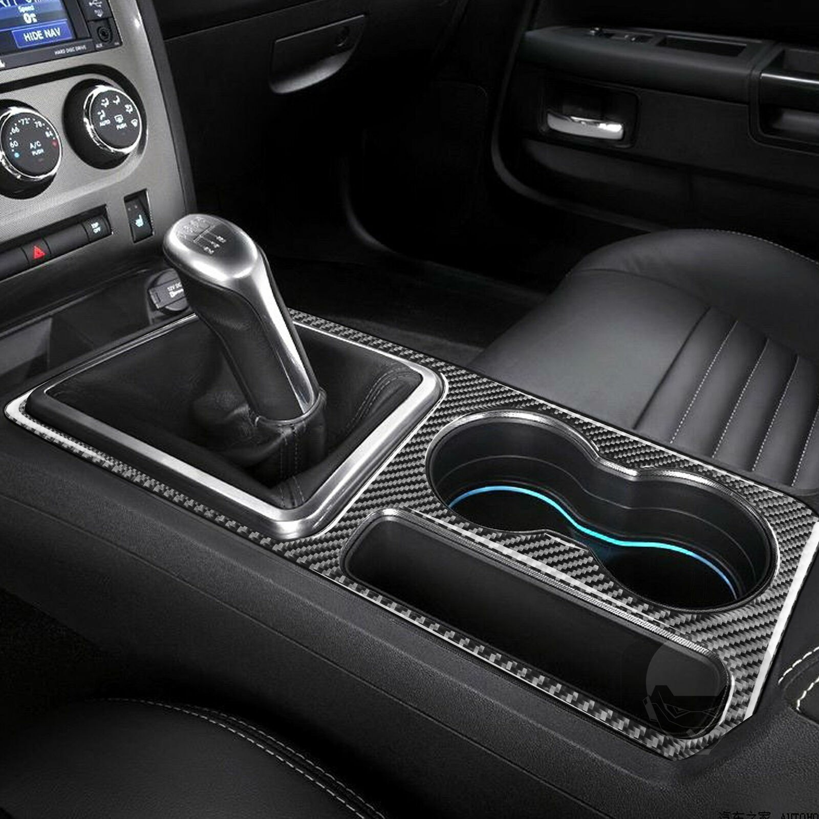 Gear Shift Cup Holder Cover Trim Frame Carbon Fiber_voghion.com