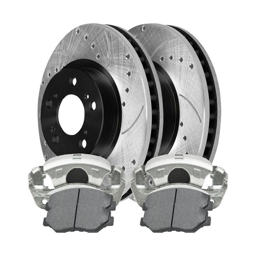 Front Brake Calipers Pads Drilled and Slotted Rotors for Honda